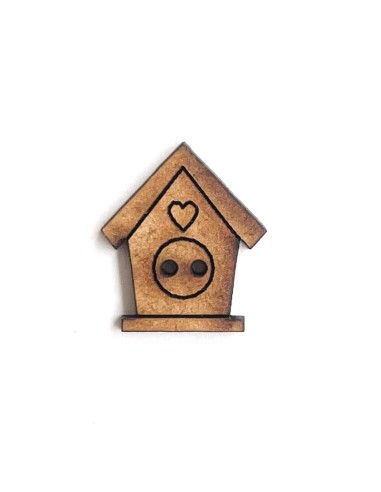 Botón de madera con forma de Casa de Pájaros con Corazón - TORATORE