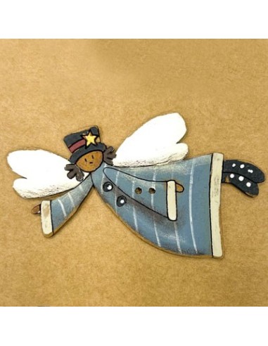 Botón de madera pintado a mano con forma de Ángel con sombrero azul, botón decorativo para coser.
