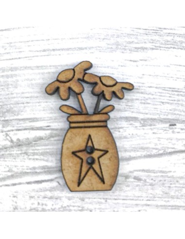 Botón de madera con forma de Jarrón de Flores con estrella - TORATORE