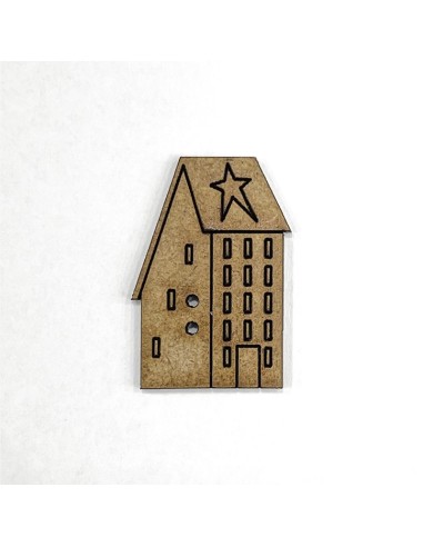 Botón madera con forma de Casa con estrella en el tejado - TORATORE